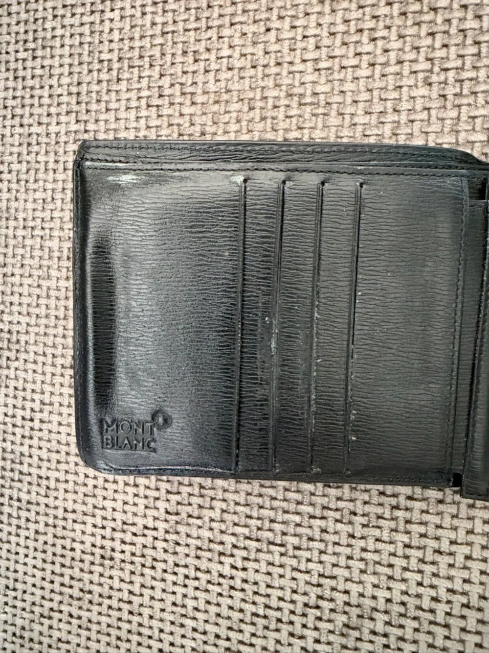 Montblanc Black Leather Bifold Wallet Snap Coin Pocket & Original Box Minimalist